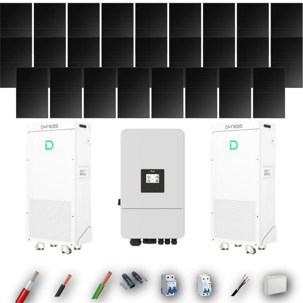 Kit Solar Full Black Autoconsumo Deye 10kW 22xPanel Solar Hyundai 500Wp FB 2 x Batería Dyness 16kWh 26 Paneles - CuencaSolar
