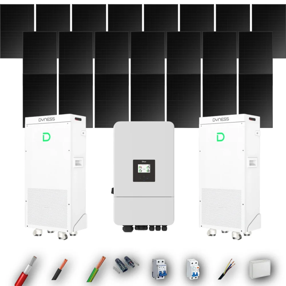 Kit Solar Full Black Autoconsumo Deye 10kW 22xPanel Solar Longi 475Wp FB 2 x Batería Dyness 16kWh 28 Paneles - CuencaSolar