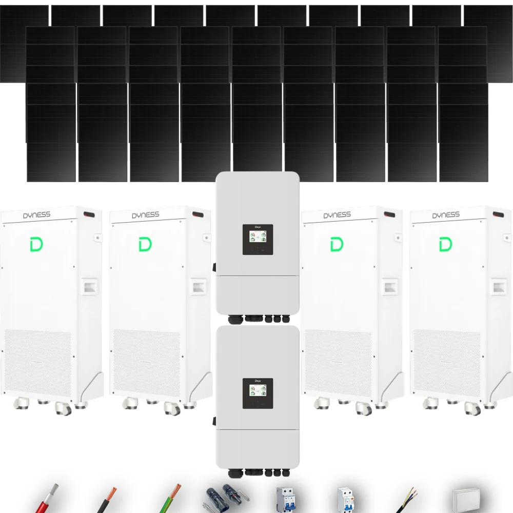Kit Solar Full Black Autoconsumo Deye 24kW 43xPanel Solar Hyundai 500Wp FB 4 x Batería Dyness 16kWh 55 Paneles - CuencaSolar