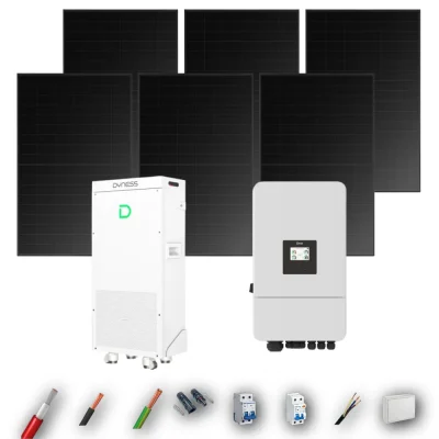 Kit Solar Full Black Autoconsumo Deye 5kW 5xPanel Solar Hyundai 500Wp FB Batería Dyness 16kWh 6 Paneles - CuencaSolar