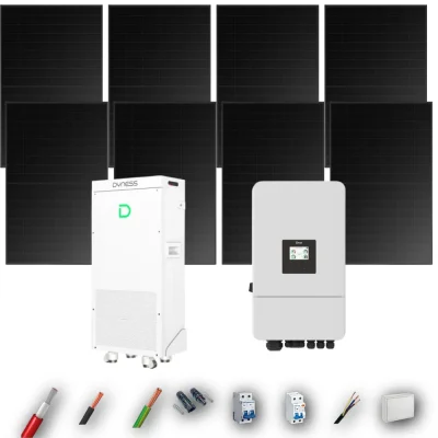Kit Solar Full Black Autoconsumo Deye 5kW 5xPanel Solar Hyundai 500Wp FB Batería Dyness 16kWh 8 Paneles - CuencaSolar