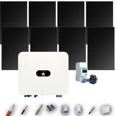 Kit Solar Full Black Autoconsumo Huawei 3kW 4xPanel Solar Longi 475Wp 8 Paneles - CuencaSolar