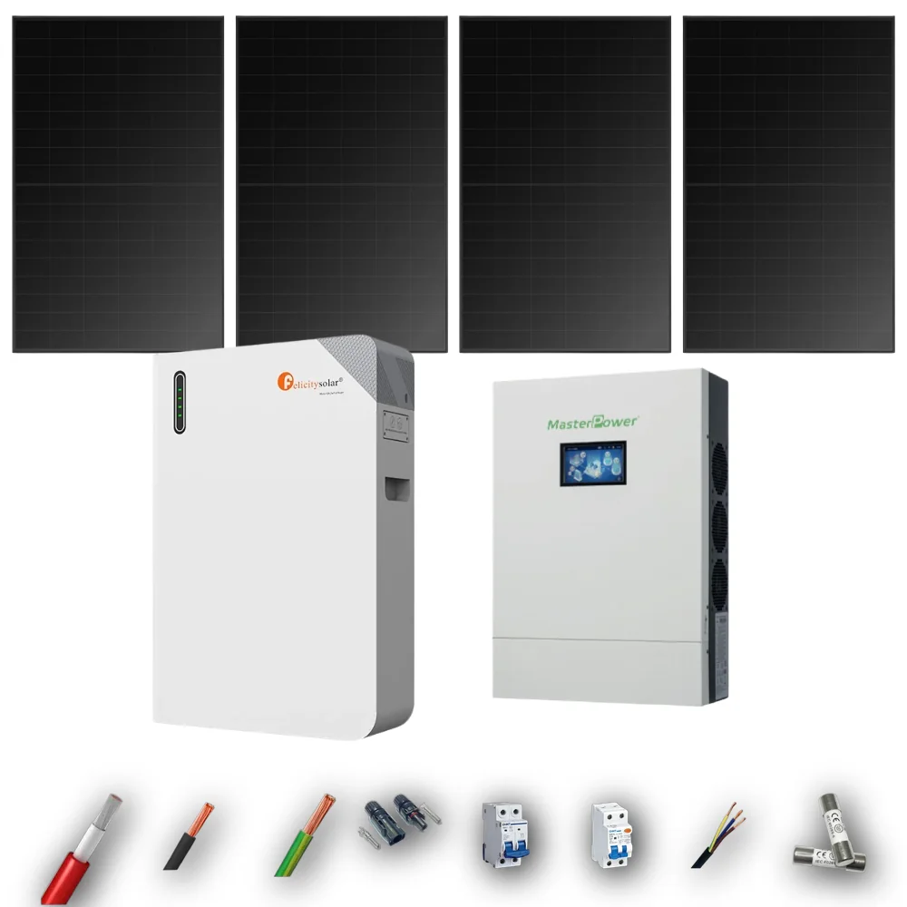 Kit Solar Full Black MasterPower 6kW 4xPanel Solar Hanersun 510Wp Batería Felicity 11,8kWh 4 Paneles - CuencaSolar