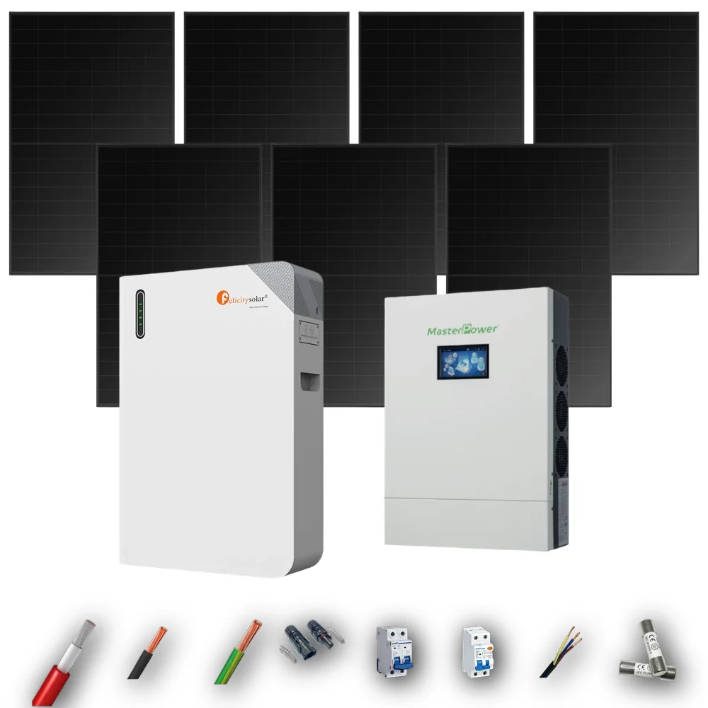 Kit Solar Full Black MasterPower 6kW 4xPanel Solar Hanersun 510Wp Batería Felicity 11,8kWh 7 Paneles - CuencaSolar