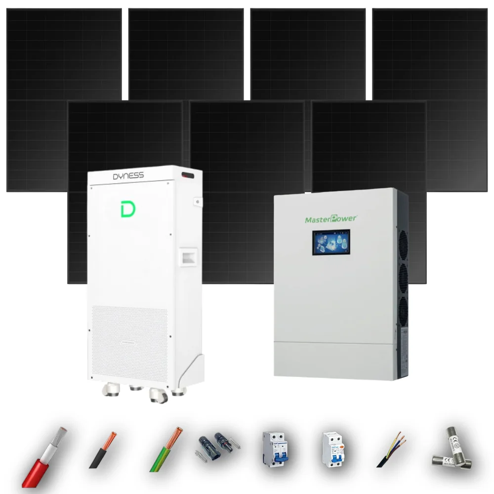 Kit Solar Full Black MasterPower 6kW 4xPanel Solar Hanersun 510Wp Batería Dyness 16kWh 7 Paneles - CuencaSolar