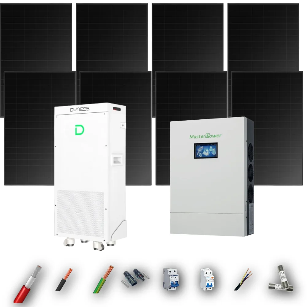 Kit Solar Full Black MasterPower 6kW 4xPanel Solar Hanersun 510Wp Batería Dyness 16kWh 8 Paneles - CuencaSolar