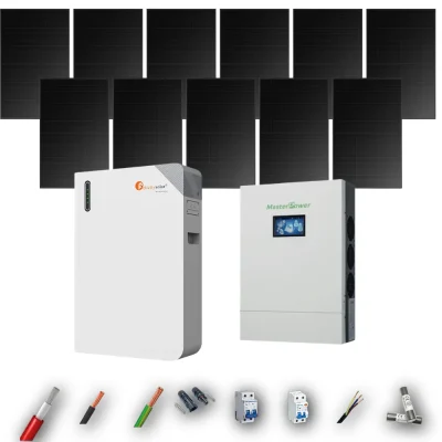 Kit Solar Full Black MasterPower 6kW 4xPanel Solar Longi 475Wp Batería Felicity 11,8kWh 11 Paneles - CuencaSolar