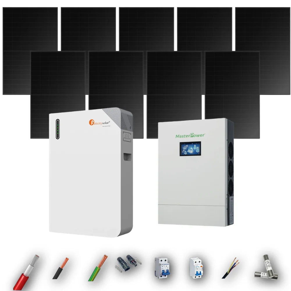 Kit Solar Full Black MasterPower 6kW 4xPanel Solar Longi 475Wp Batería Felicity 11,8kWh 9 Paneles - CuencaSolar
