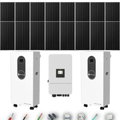 Kit Solar Trifásico Aislada Deye 10kW 16xPanel Solar Aiko 665Wp 2xBatería Turbo Energy 16kWh 16 Paneles - CuencaSolar