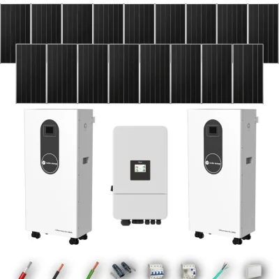 Kit Solar Trifásico Aislada Deye 10kW 16xPanel Solar Aiko 665Wp 2xBatería Turbo Energy 16kWh 17 Paneles - CuencaSolar