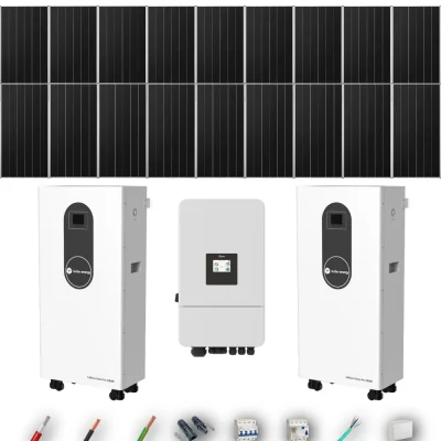 Kit Solar Trifásico Aislada Deye 10kW 16xPanel Solar Aiko 665Wp 2xBatería Turbo Energy 16kWh 18 Paneles - CuencaSolar