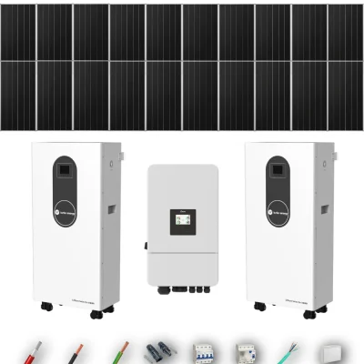 Kit Solar Trifásico Aislada Deye 10kW 16xPanel Solar Aiko 665Wp 2xBatería Turbo Energy 16kWh 20 Paneles - CuencaSolar