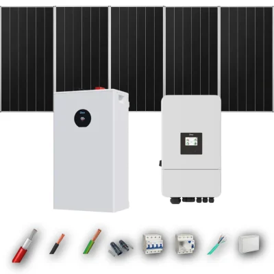 Kit Solar Trifásico Aislada Deye 5kW 4xPanel Solar Aiko 665Wp Batería Deye 16kWh 5 Paneles - CuencaSolar