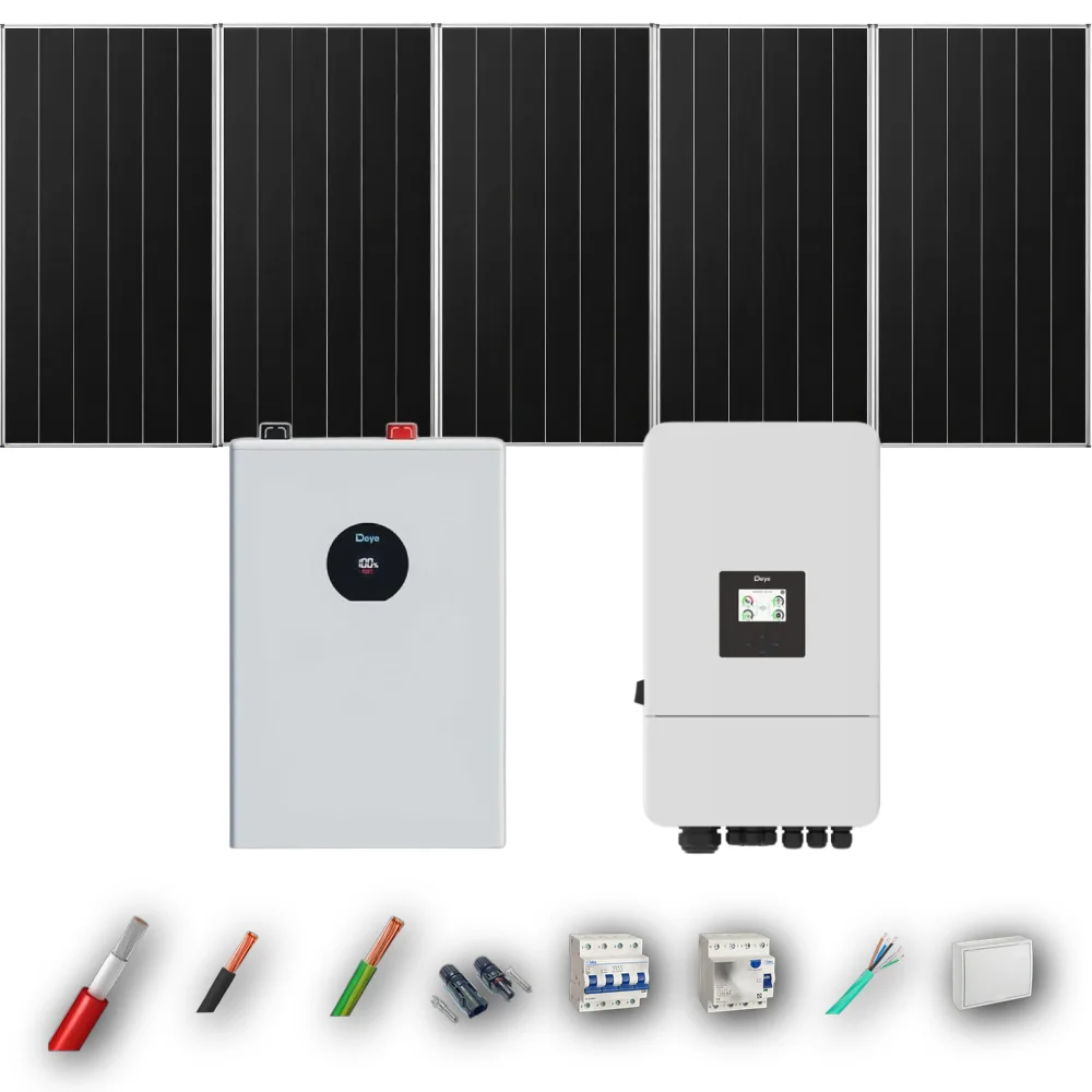 Kit Solar Trifásico Aislada Deye 5kW 4xPanel Solar Aiko 665Wp Batería Deye 5,12kWh 5 Paneles - CuencaSolar