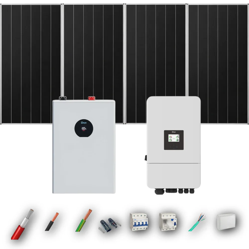 Kit Solar Trifásico Aislada Deye 5kW 4xPanel Solar Aiko 665Wp Batería Deye 5,12kWh 4 Paneles - CuencaSolar