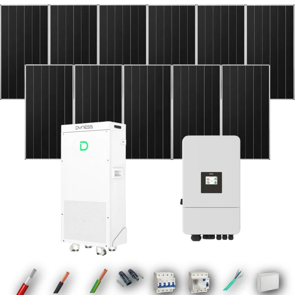 Kit Solar Trifásico Aislada Deye 6kW 8xPanel Solar Aiko 665Wp Batería Dyness 16kWh 11 Paneles - CuencaSolar