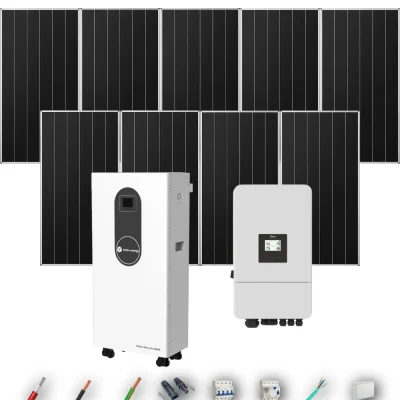 Kit Solar Trifásico Aislada Deye 6kW 8xPanel Solar Aiko 665Wp Batería Turbo Energy 16kWh 9 Paneles - CuencaSolar