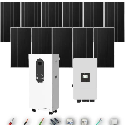 Kit Solar Trifásico Aislada Deye 6kW 8xPanel Solar Aiko 665Wp Batería Turbo Energy 16kWh 11 Paneles - CuencaSolar