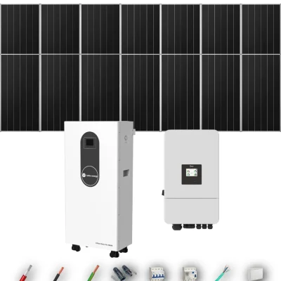 Kit Solar Trifásico Aislada Deye 8kW 12xPanel Solar Aiko 665Wp Batería Turbo Energy 16kWh 14 Paneles - CuencaSolar