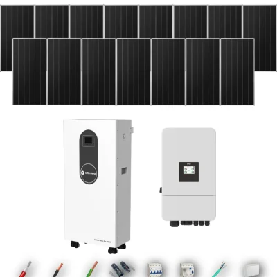Kit Solar Trifásico Aislada Deye 8kW 12xPanel Solar Aiko 665Wp Batería Turbo Energy 16kWh 15 Paneles - CuencaSolar