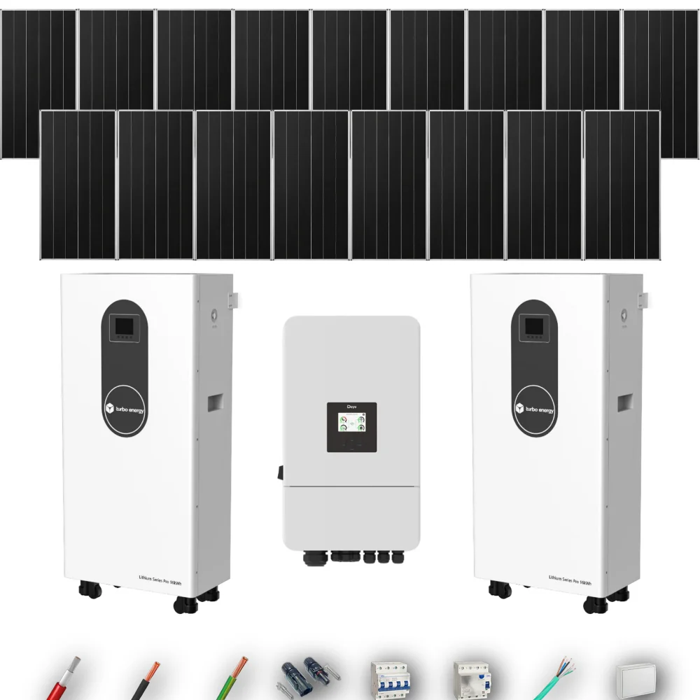 Kit Solar Trifásico Autoconsumo Deye 10kW 16xPanel Solar Aiko 665Wp 2xBatería Turbo Energy 16kWh 17 Paneles - CuencaSolar