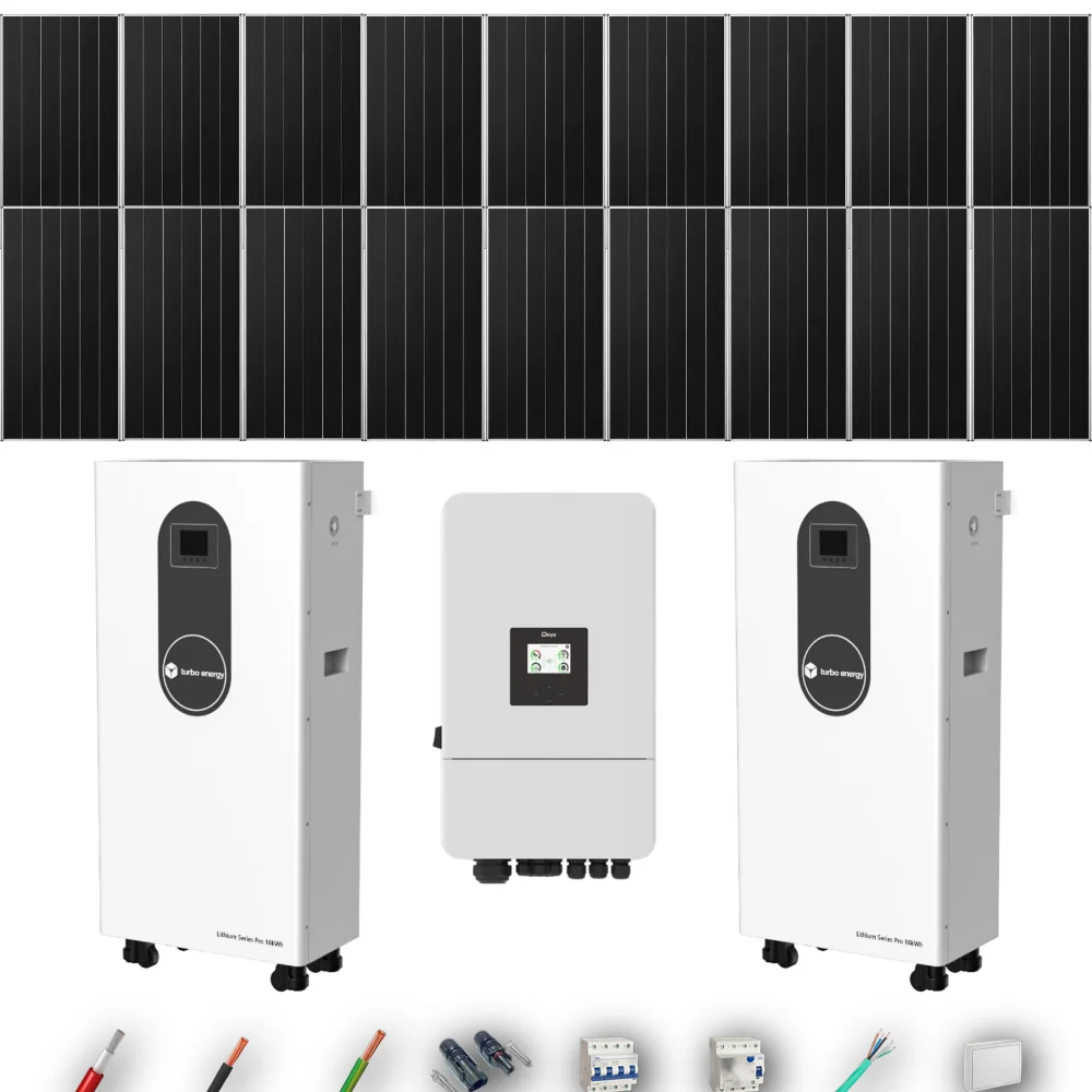 Kit Solar Trifásico Autoconsumo Deye 10kW 16xPanel Solar Aiko 665Wp 2xBatería Turbo Energy 16kWh 18 Paneles - CuencaSolar