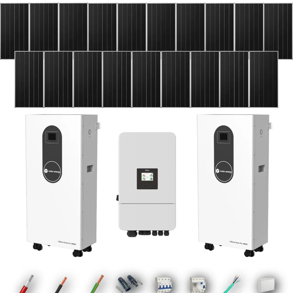 Kit Solar Trifásico Autoconsumo Deye 10kW 16xPanel Solar Aiko 665Wp 2xBatería Turbo Energy 16kWh 19 Paneles - CuencaSolar