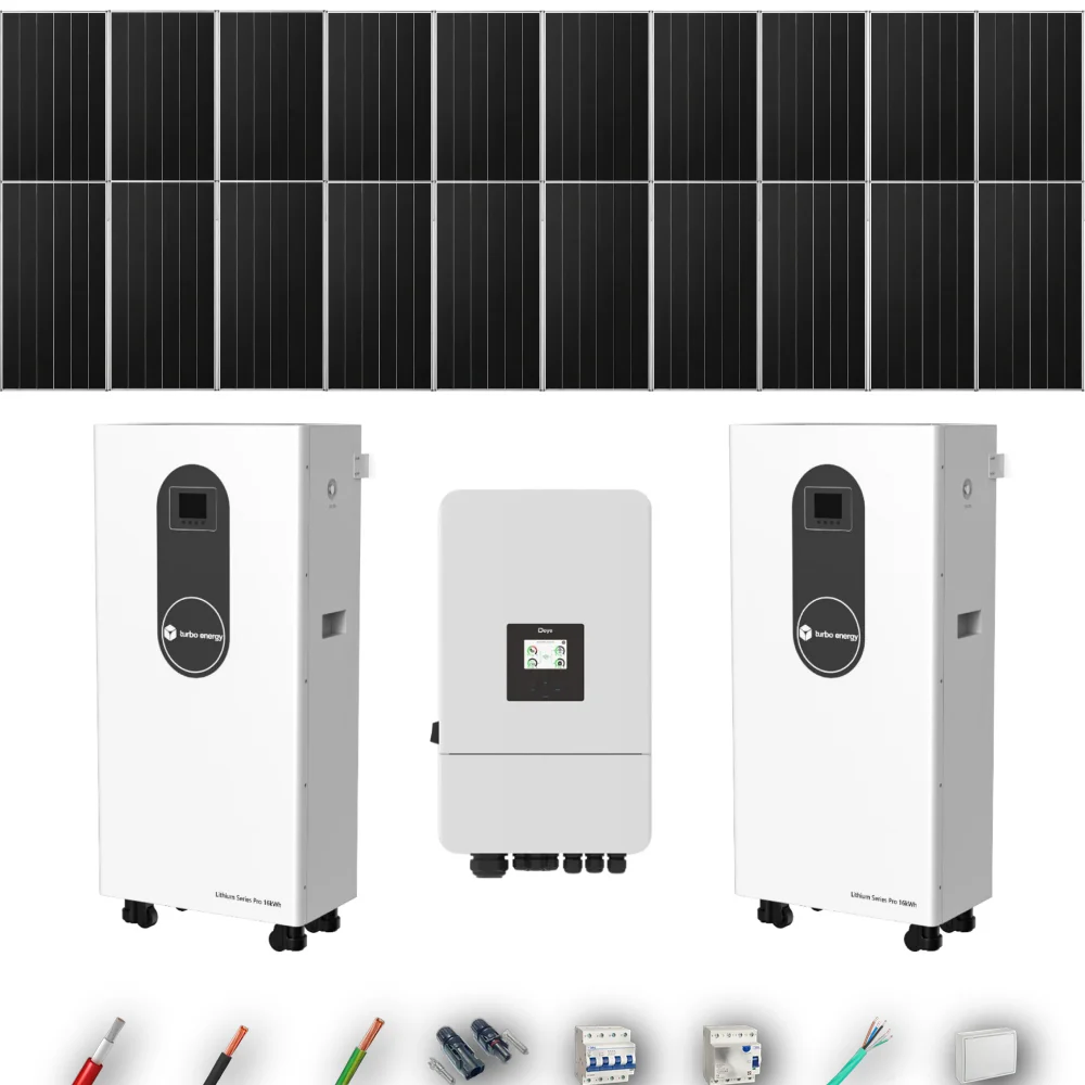 Kit Solar Trifásico Autoconsumo Deye 10kW 16xPanel Solar Aiko 665Wp 2xBatería Turbo Energy 16kWh 20 Paneles - CuencaSolar