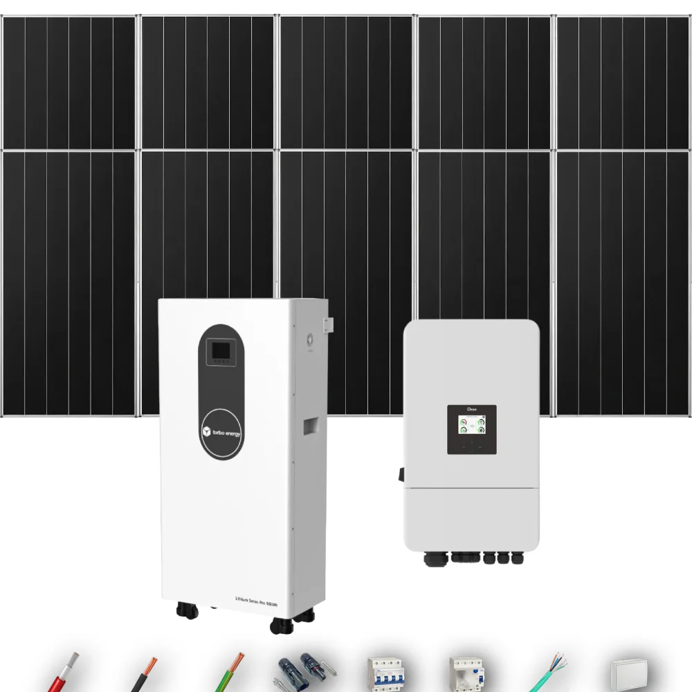 Kit Solar Trifásico Autoconsumo Deye 6kW 8xPanel Solar Aiko 665Wp Batería Turbo Energy 16kWh 10 Paneles - CuencaSolar