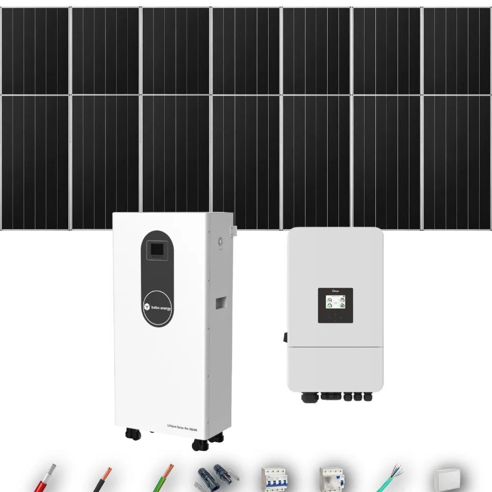 Kit Solar Trifásico Autoconsumo Deye 8kW 12xPanel Solar Aiko 665Wp Batería Turbo Energy 16kWh 14 Paneles - CuencaSolar
