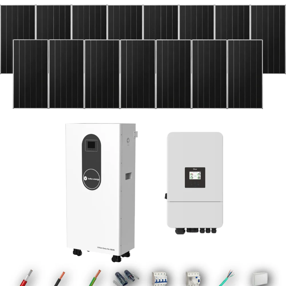 Kit Solar Trifásico Autoconsumo Deye 8kW 12xPanel Solar Aiko 665Wp Batería Turbo Energy 16kWh 15 Paneles - CuencaSolar