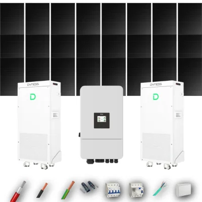 Kit Solar Trifásico Full Black Aislada Deye 10kW 22xPanel Solar Hyundai 500Wp FB 2 x Batería Dyness 16kWh 24 Paneles - CuencaSolar