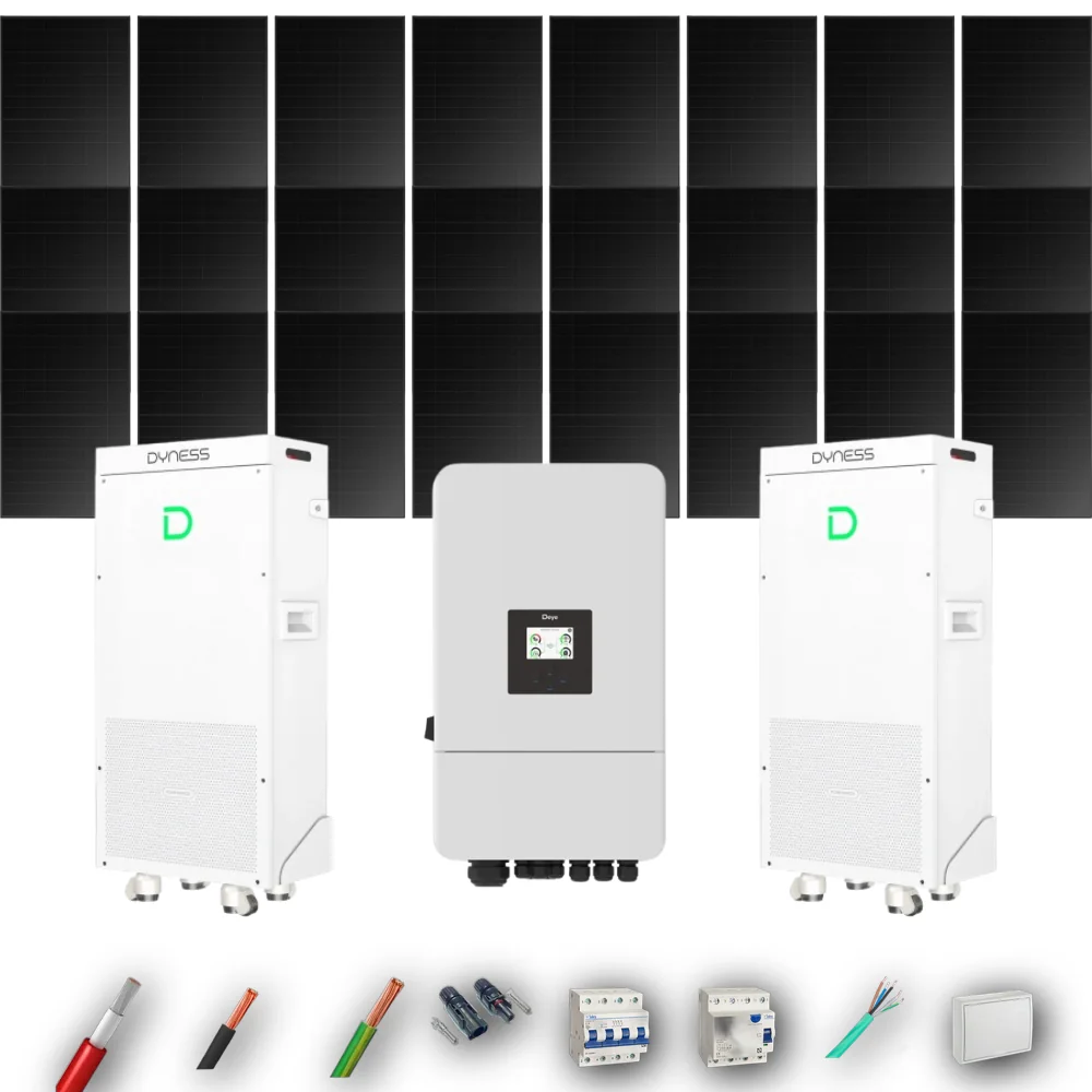 Kit Solar Trifásico Full Black Aislada Deye 10kW 22xPanel Solar Longi 475Wp FB 2 x Batería Dyness 16kWh 24 Paneles - CuencaSolar