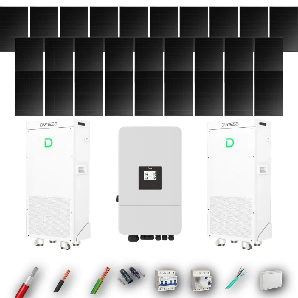 Kit Solar Trifásico Full Black Aislada Deye 10kW 22xPanel Solar Longi 475Wp FB 2 x Batería Dyness 16kWh 28 Paneles - CuencaSolar