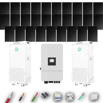 Kit Solar Trifásico Full Black Aislada Deye 12kW 29xPanel Solar Hyundai 500Wp FB 2 x Batería Dyness 16kWh 29 Paneles - CuencaSolar
