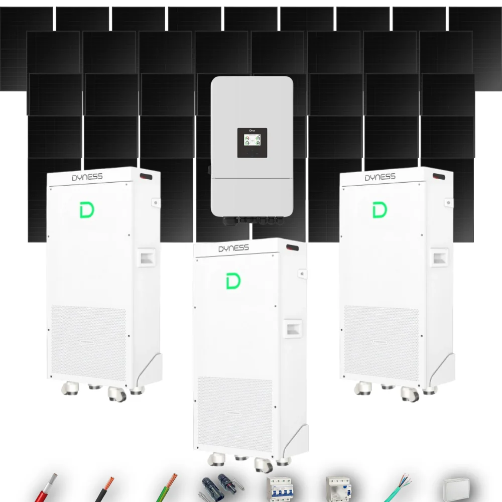 Kit Solar Trifásico Full Black Aislada Deye 15kW 34xPanel Solar Hanersun 510Wp 3 x Batería Dyness 16kWh 41 Paneles - CuencaSolar