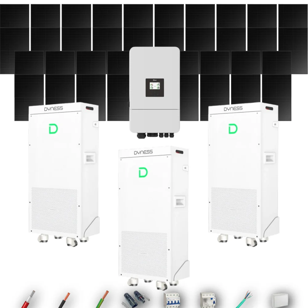 Kit Solar Trifásico Full Black Aislada Deye 15kW 34xPanel Solar Hanersun 510Wp 3 x Batería Dyness 16kWh 38 Paneles - CuencaSolar
