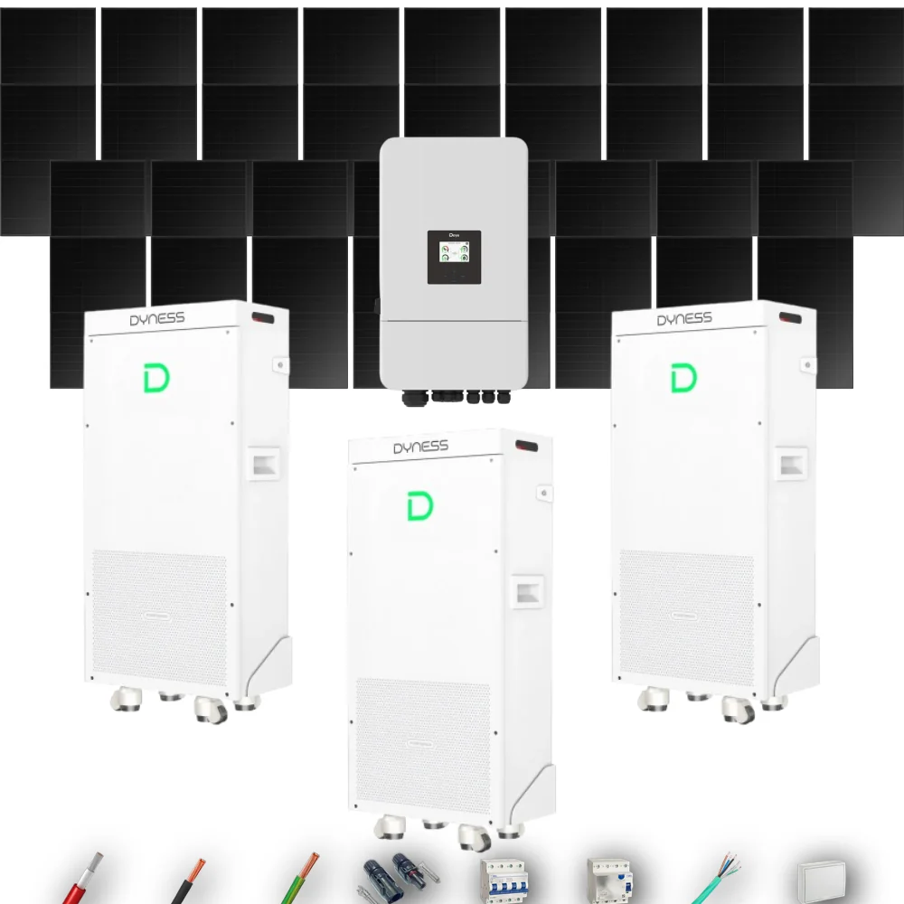 Kit Solar Trifásico Full Black Aislada Deye 15kW 34xPanel Solar Hanersun 510Wp 3 x Batería Dyness 16kWh 34 Paneles - CuencaSolar