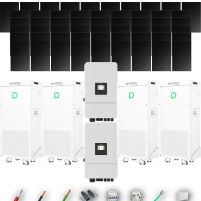 Kit Solar Trifásico Full Black Aislada Deye 24kW 51xPanel Solar Hyundai 500Wp 4 x Batería Dyness 16kWh 55 Paneles - CuencaSolar