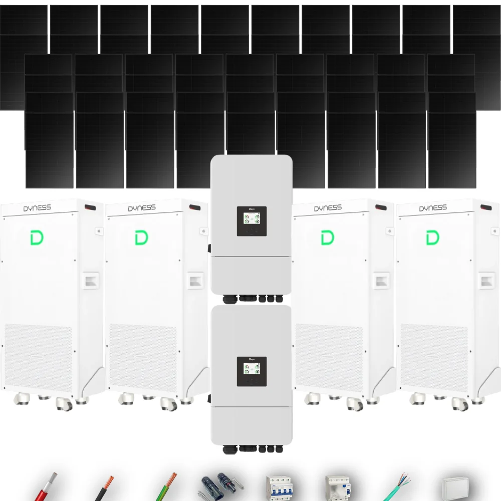 Kit Solar Trifásico Full Black Aislada Deye 24kW 51xPanel Solar Longi 475Wp 4 x Batería Dyness 16kWh 56 Paneles - CuencaSolar