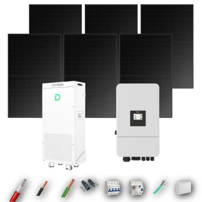 Kit Solar Trifásico Full Black Aislada Deye 5kW 5xPanel Solar Hyundai 500Wp FB Batería Dyness 16kWh 6 Paneles - CuencaSolar