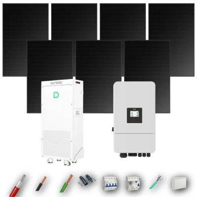 Kit Solar Trifásico Full Black Aislada Deye 5kW 5xPanel Solar Hyundai 500Wp FB Batería Dyness 16kWh 7 Paneles - CuencaSolar