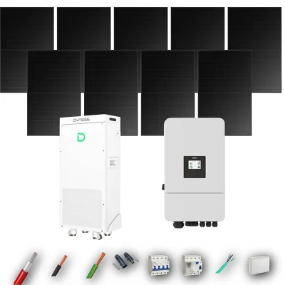 Kit Solar Trifásico Full Black Aislada Deye 5kW 5xPanel Solar Hyundai 500Wp FB Batería Dyness 16kWh 9 Paneles - CuencaSolar