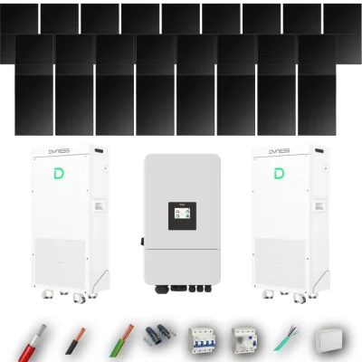 Kit Solar Trifásico Full Black Autoconsumo Deye 10kW 22xPanel Solar Hyundai 500Wp FB 2 x Batería Dyness 16kWh 25 Paneles - CuencaSolar