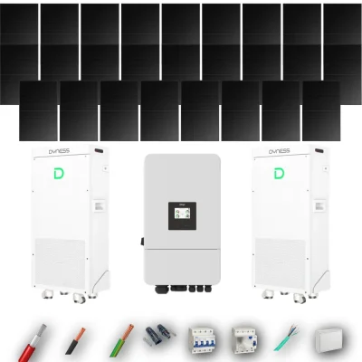 Kit Solar Trifásico Full Black Autoconsumo Deye 10kW 22xPanel Solar Hyundai 500Wp FB 2 x Batería Dyness 16kWh 26 Paneles - CuencaSolar