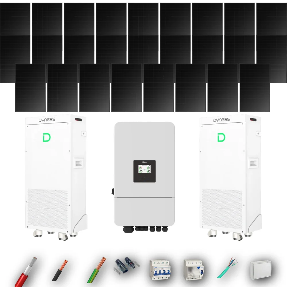 Kit Solar Trifásico Full Black Autoconsumo Deye 10kW 22xPanel Solar Hyundai 500Wp FB 2 x Batería Dyness 16kWh 26 Paneles - CuencaSolar