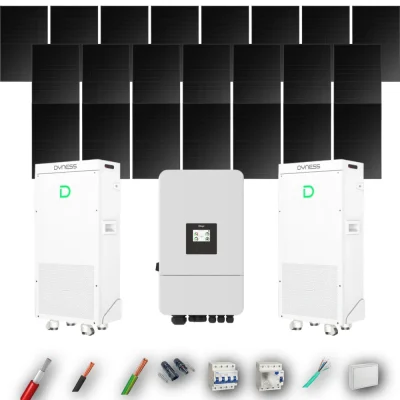 Kit Solar Trifásico Full Black Autoconsumo Deye 10kW 22xPanel Solar Hyundai 500Wp FB 2 x Batería Dyness 16kWh 22 Paneles - CuencaSolar