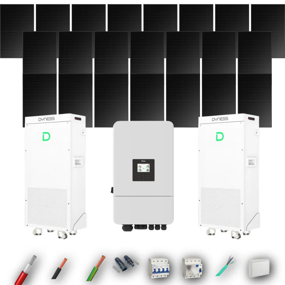 Kit Solar Trifásico Full Black Autoconsumo Deye 10kW 22xPanel Solar Hyundai 500Wp FB 2 x Batería Dyness 16kWh 22 Paneles - CuencaSolar