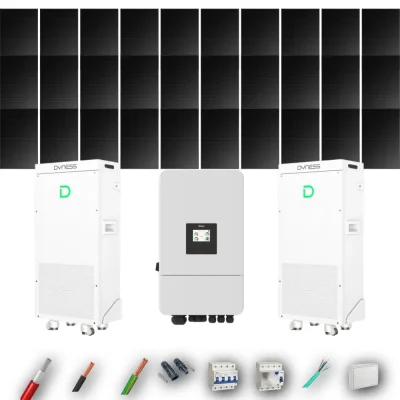 Kit Solar Trifásico Full Black Autoconsumo Deye 12kW 29xPanel Solar Hyundai 500Wp FB 2 x Batería Dyness 16kWh 30 Paneles - CuencaSolar