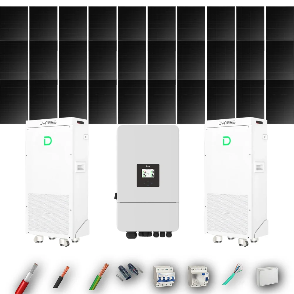 Kit Solar Trifásico Full Black Autoconsumo Deye 12kW 29xPanel Solar Hyundai 500Wp FB 2 x Batería Dyness 16kWh 30 Paneles - CuencaSolar